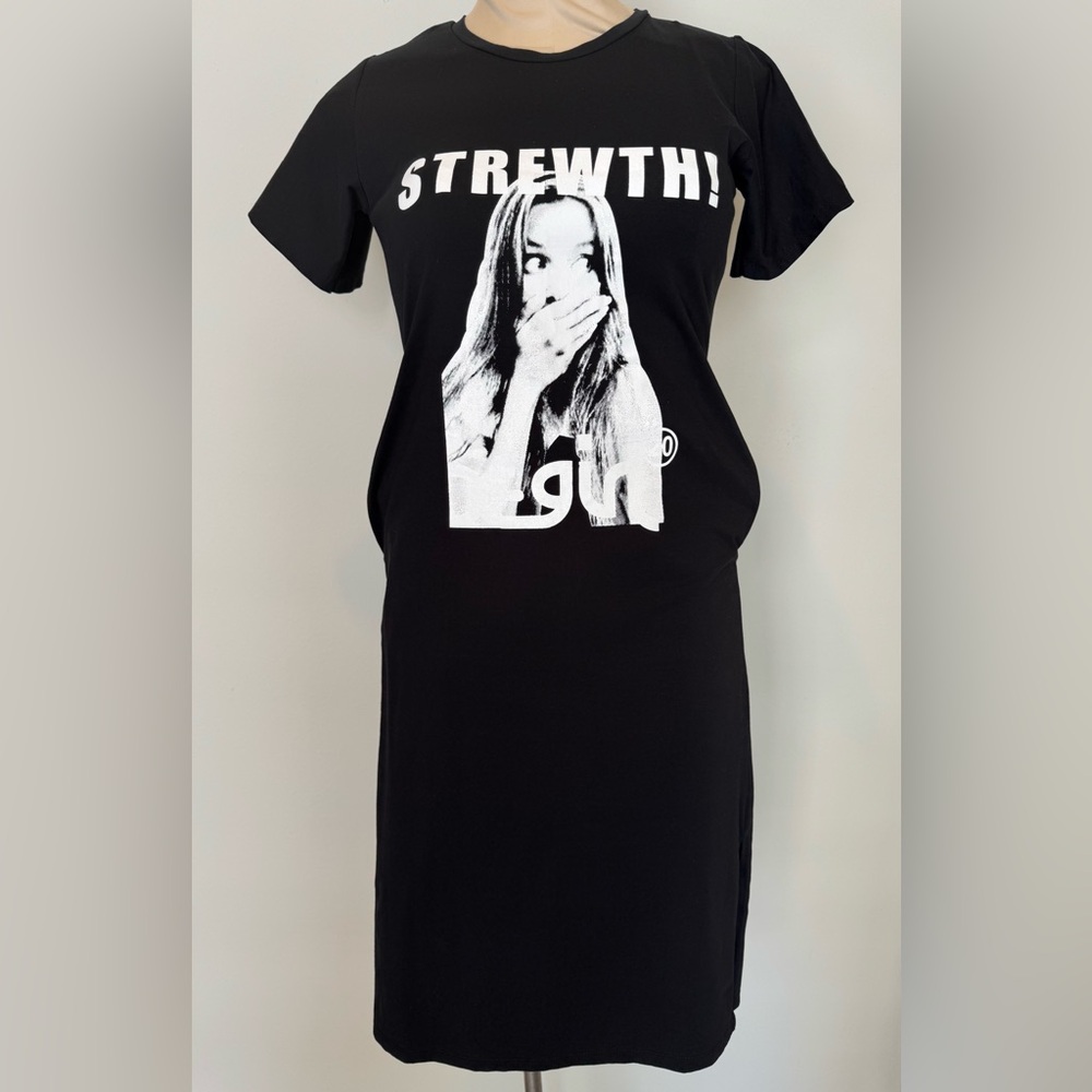 Jingyifushi J&Y X-Girl Black T-Shirt Dress Strewth! Logo Japanese Streetwear Med